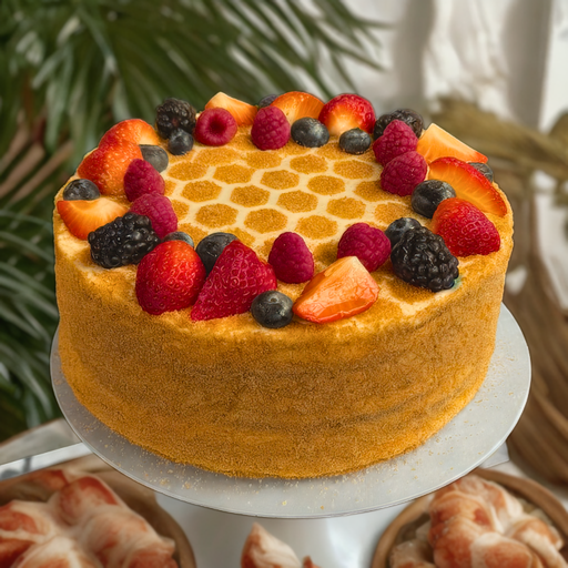 Beso De Miel Decorado Con Frutos Rojos